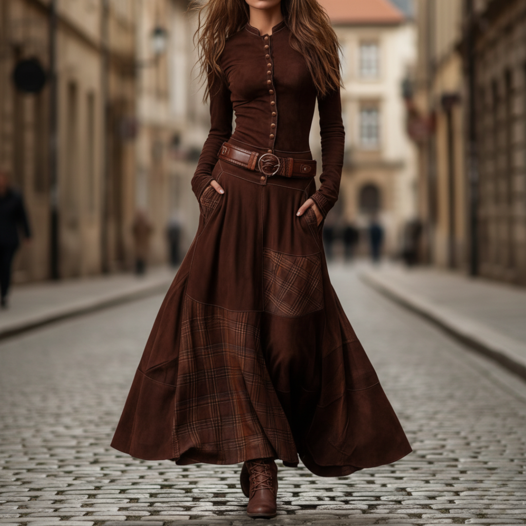 Robe longue pour femme en tissu mélangé