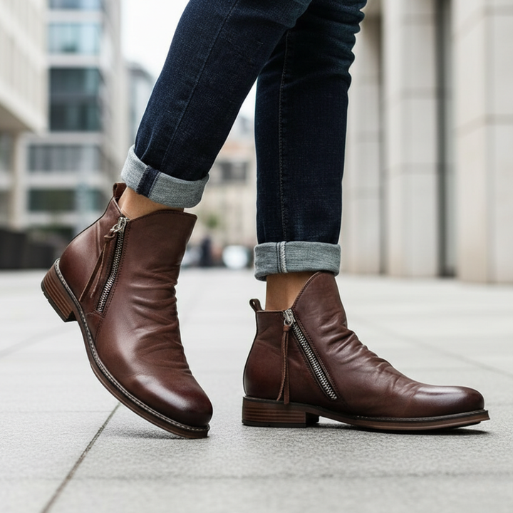 Men Synthetic Orthopedic Ruched Ankle Boots