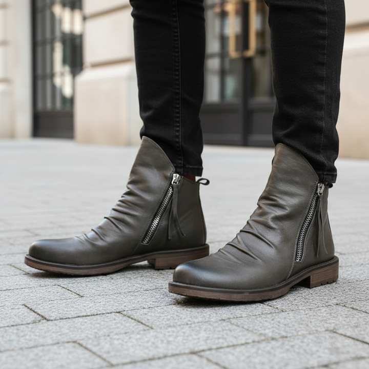 Men Synthetic Orthopedic Ruched Ankle Boots