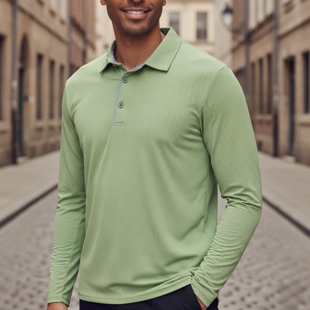 Men Textured Long Sleeve Polo Shirt