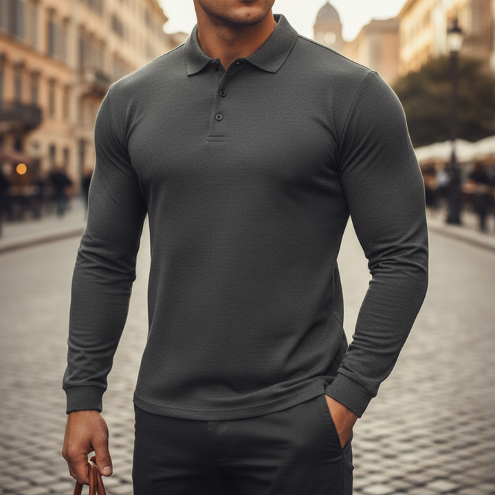 Men Ribbed Long Sleeve Polo Shirt