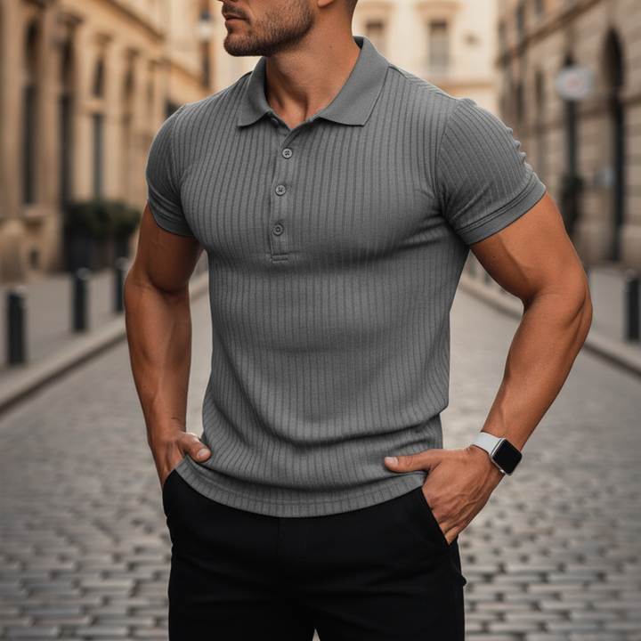 Men Ribbed Short Sleeve Polo Shirt