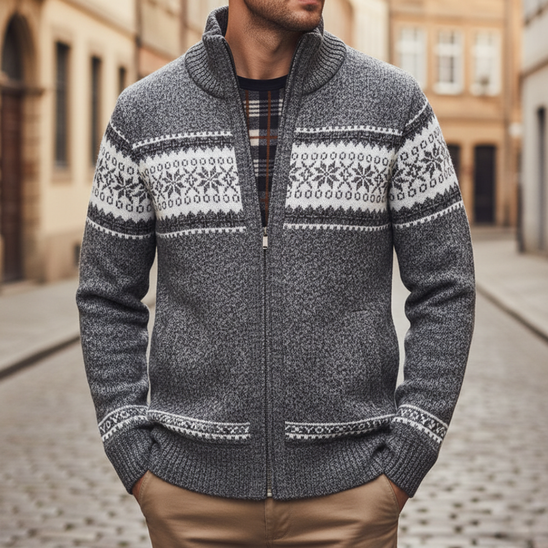 Men Nordic Full Zip Cardigan Sweater