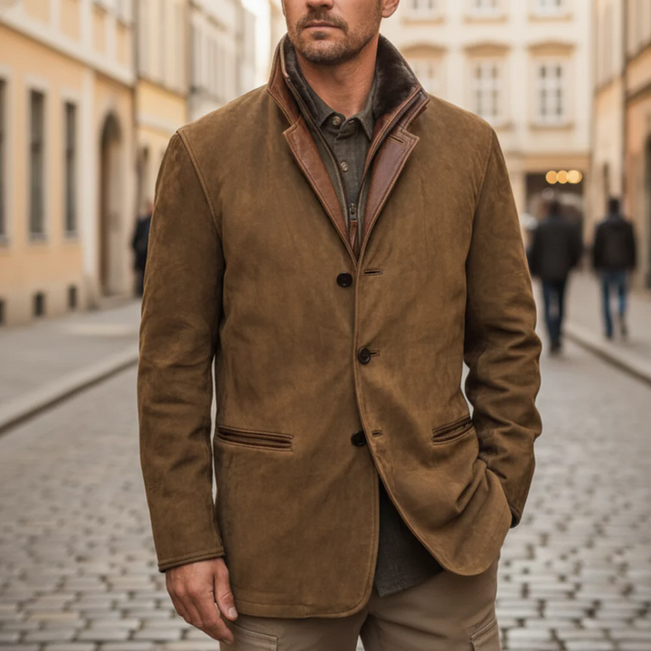 Men Suede Fur Collar Blazer Jacket