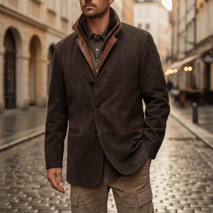 Men Suede Fur Collar Blazer Jacket