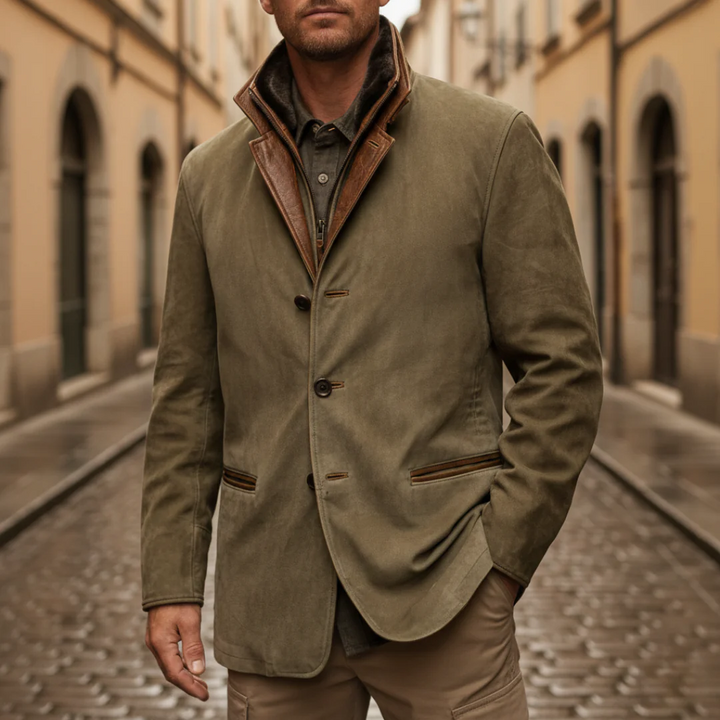 Men Suede Fur Collar Blazer Jacket