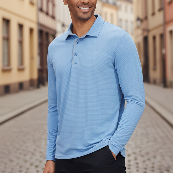 Men Textured Long Sleeve Polo Shirt