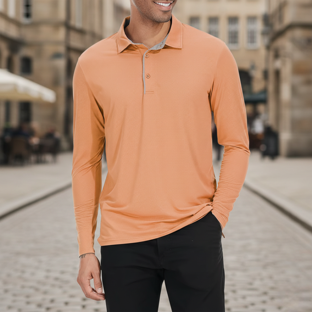 Men Textured Long Sleeve Polo Shirt