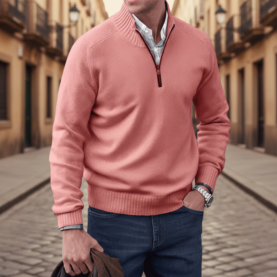 Men Quarter Zip Mock Neck Sweater