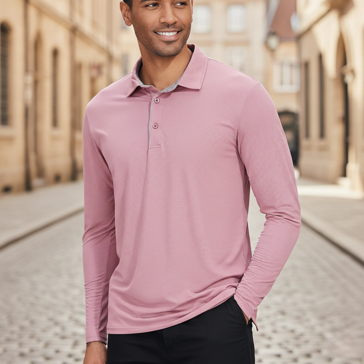 Men Textured Long Sleeve Polo Shirt