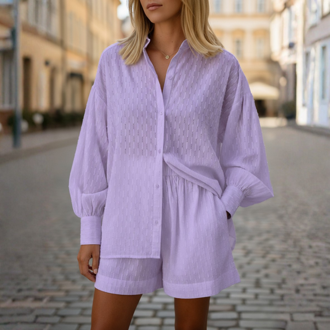 Women Textured Shirt and Shorts Two-Piece Set