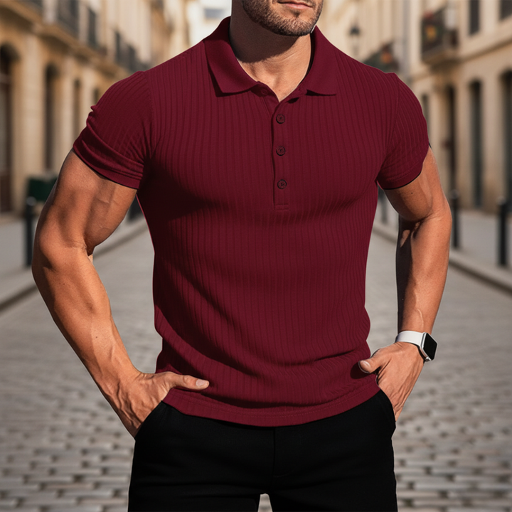 Men Ribbed Short Sleeve Polo Shirt