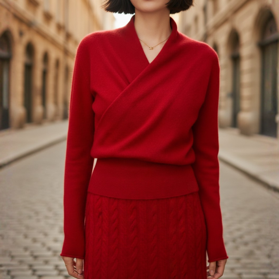 Women Knit Asymmetric Overlap Neck Sweater