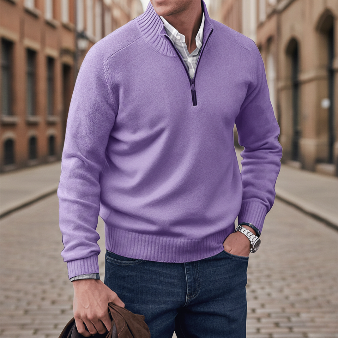 Men Quarter Zip Mock Neck Sweater