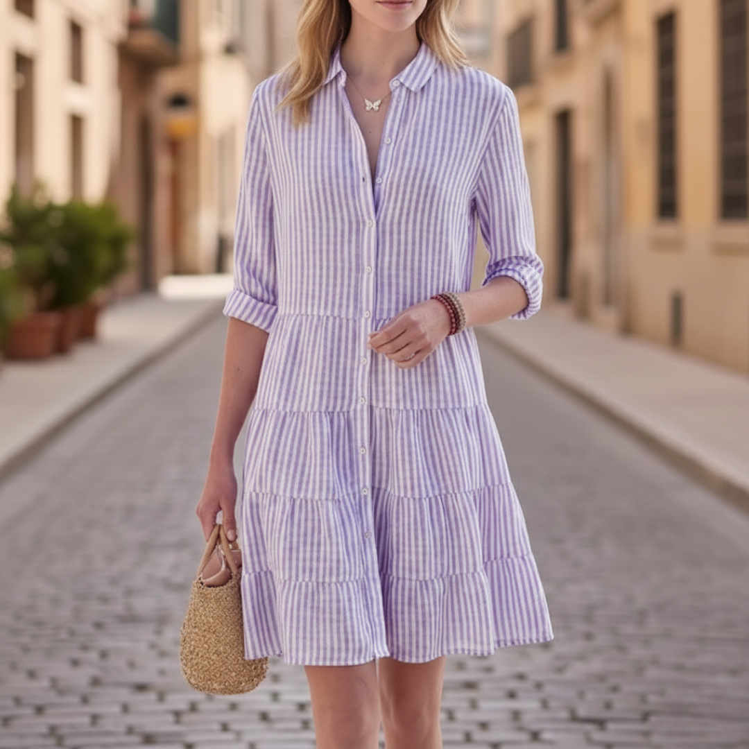 Shirtdress Tiered Button Front Striped Womens