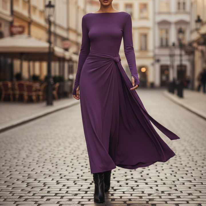 Maxi Dress Side Knot Long Sleeve Floor Length Women
