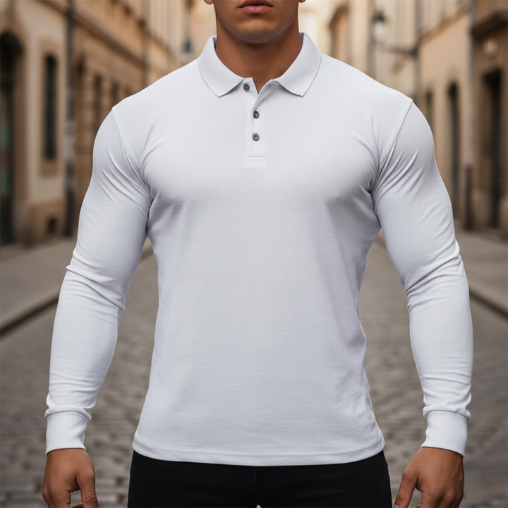 Men Ribbed Long Sleeve Polo Shirt
