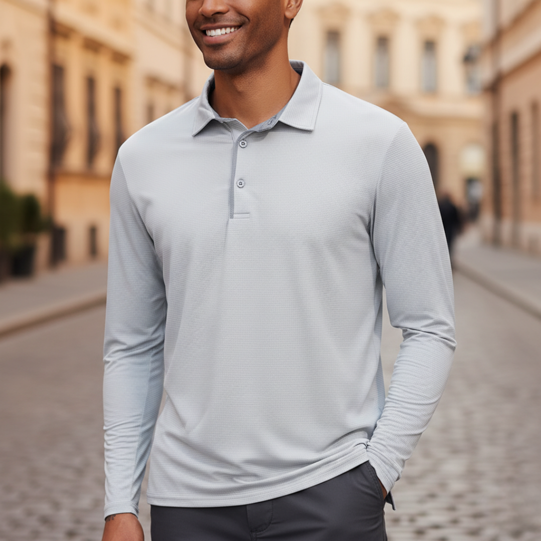 Men Textured Long Sleeve Polo Shirt
