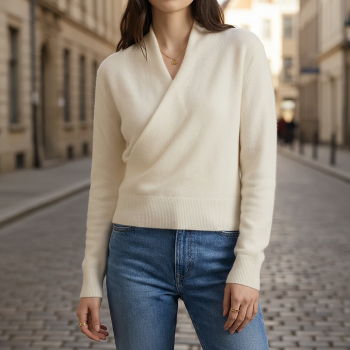 Women Knit Asymmetric Overlap Neck Sweater