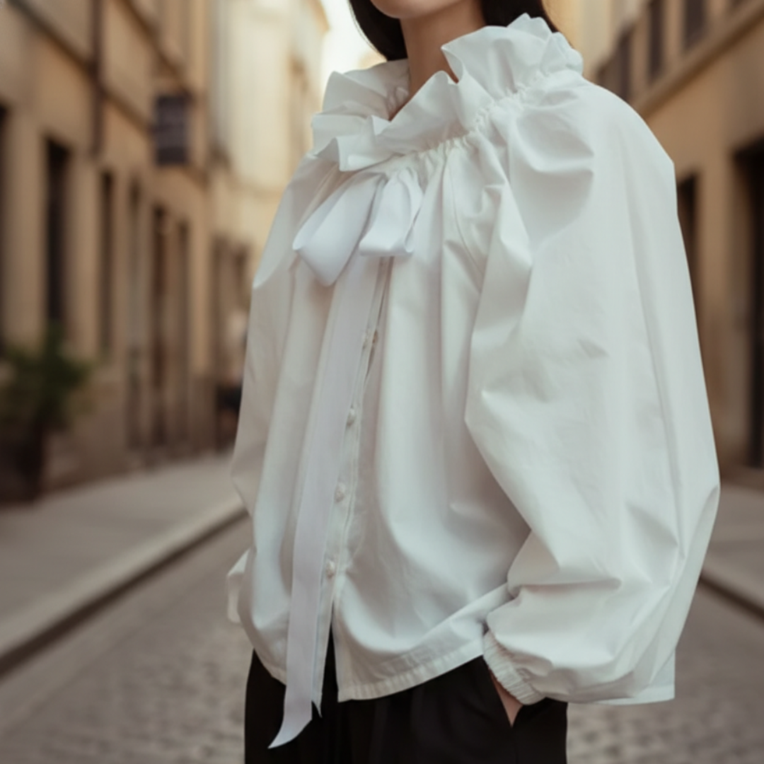 Women Striped Ruffle Bow Tie Blouse