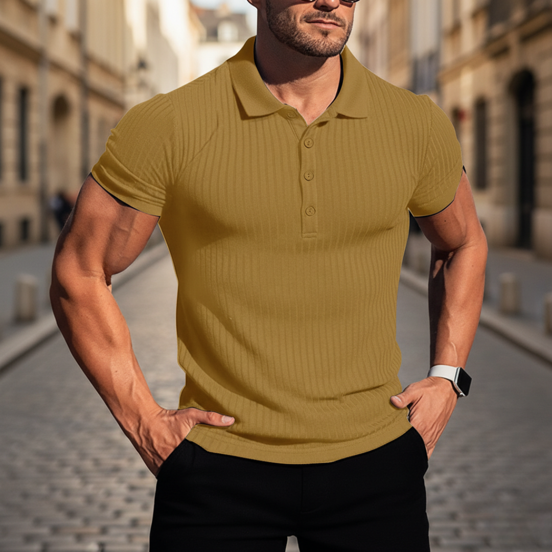 Men Ribbed Short Sleeve Polo Shirt