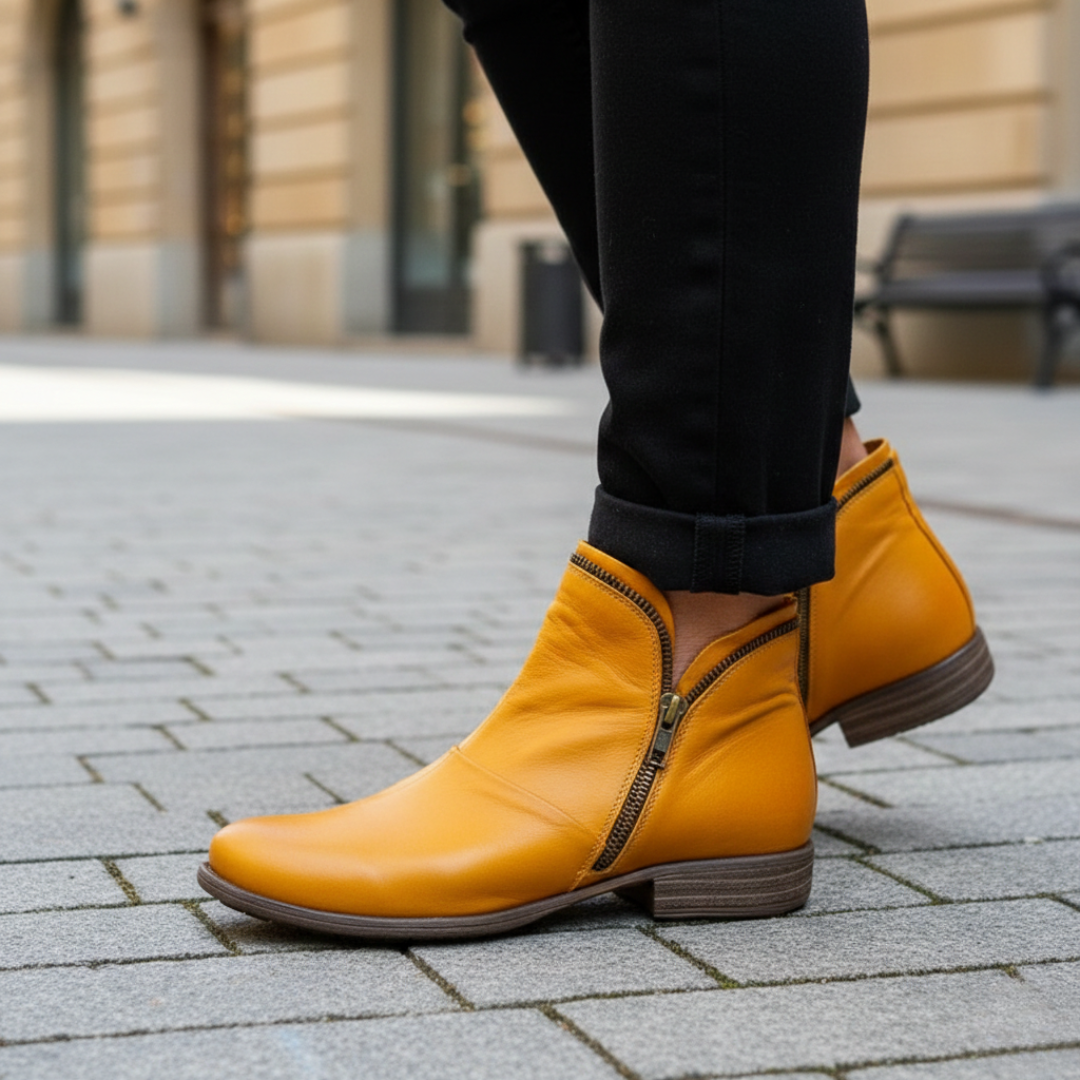 Women Orthopedic Faux Leather Double Zipper Ruched Ankle Boots